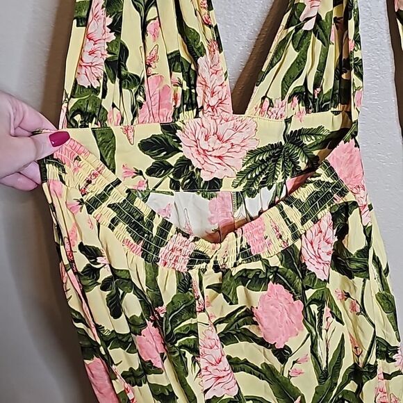 Agua Bendita x Target XL Floral Palm Jumpsuit Wide leg Halter top yellow green - Picture 6 of 10
